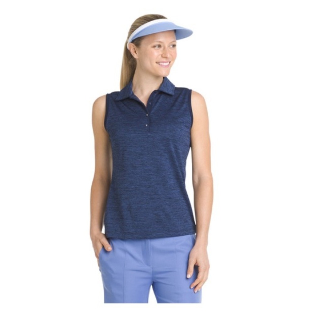 IZOD NWTs $56 Golf Women's Sleeveless Heather Polo Navy XS Sun Control UPF-50